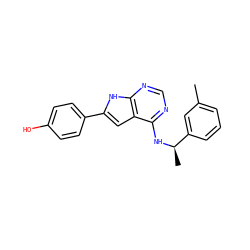 Cc1cccc([C@@H](C)Nc2ncnc3[nH]c(-c4ccc(O)cc4)cc23)c1 ZINC000073169542
