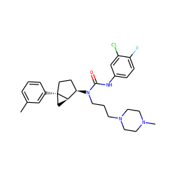 Cc1cccc([C@]23CC[C@@H](N(CCCN4CCN(C)CC4)C(=O)Nc4ccc(F)c(Cl)c4)[C@H]2C3)c1 ZINC000022935416