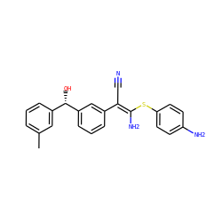 Cc1cccc([C@H](O)c2cccc(/C(C#N)=C(\N)Sc3ccc(N)cc3)c2)c1 ZINC000038145379