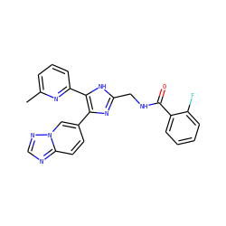 Cc1cccc(-c2[nH]c(CNC(=O)c3ccccc3F)nc2-c2ccc3ncnn3c2)n1 ZINC000169335924