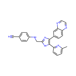 Cc1cccc(-c2[nH]c(CNc3ccc(C#N)cc3)nc2-c2ccc3nccnc3c2)n1 ZINC000028656308