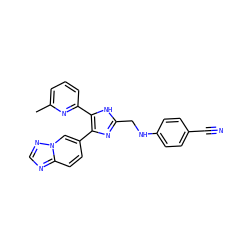 Cc1cccc(-c2[nH]c(CNc3ccc(C#N)cc3)nc2-c2ccc3ncnn3c2)n1 ZINC000113391235