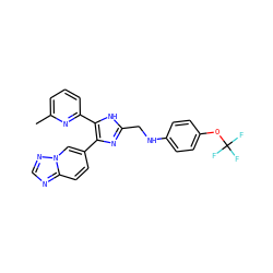 Cc1cccc(-c2[nH]c(CNc3ccc(OC(F)(F)F)cc3)nc2-c2ccc3ncnn3c2)n1 ZINC000113391263