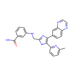 Cc1cccc(-c2[nH]c(CNc3cccc(C(N)=O)c3)nc2-c2ccc3nccnc3c2)n1 ZINC000028656332