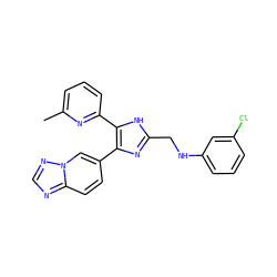 Cc1cccc(-c2[nH]c(CNc3cccc(Cl)c3)nc2-c2ccc3ncnn3c2)n1 ZINC000113391661