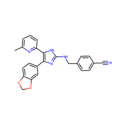 Cc1cccc(-c2[nH]c(NCc3ccc(C#N)cc3)nc2-c2ccc3c(c2)OCO3)n1 ZINC000028656350