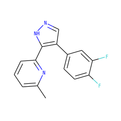 Cc1cccc(-c2[nH]ncc2-c2ccc(F)c(F)c2)n1 ZINC000013526643