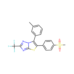 Cc1cccc(-c2c(-c3ccc(S(C)(=O)=O)cc3)sc3nc(C(F)(F)F)nn23)c1 ZINC000003814529