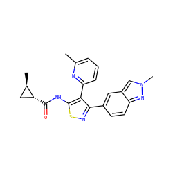 Cc1cccc(-c2c(-c3ccc4nn(C)cc4c3)nsc2NC(=O)[C@@H]2C[C@H]2C)n1 ZINC000095591230
