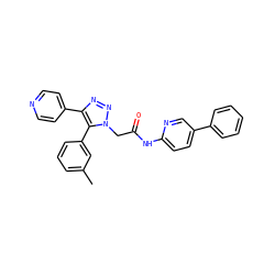 Cc1cccc(-c2c(-c3ccncc3)nnn2CC(=O)Nc2ccc(-c3ccccc3)cn2)c1 ZINC001772588390