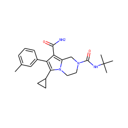 Cc1cccc(-c2c(C(N)=O)c3n(c2C2CC2)CCN(C(=O)NC(C)(C)C)C3)c1 ZINC001772641565