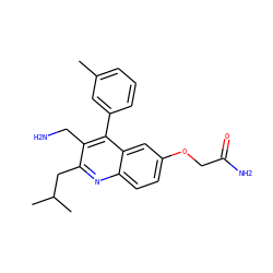 Cc1cccc(-c2c(CN)c(CC(C)C)nc3ccc(OCC(N)=O)cc23)c1 ZINC000072178032