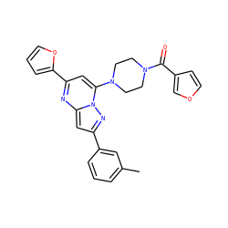 Cc1cccc(-c2cc3nc(-c4ccco4)cc(N4CCN(C(=O)c5ccoc5)CC4)n3n2)c1 ZINC000095569591
