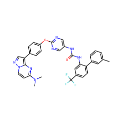 Cc1cccc(-c2ccc(C(F)(F)F)cc2NC(=O)Nc2cnc(Oc3ccc(-c4cnn5ccc(N(C)C)nc45)cc3)nc2)c1 ZINC001772656137