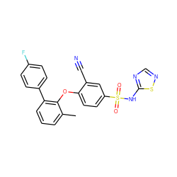 Cc1cccc(-c2ccc(F)cc2)c1Oc1ccc(S(=O)(=O)Nc2ncns2)cc1C#N ZINC000095608631