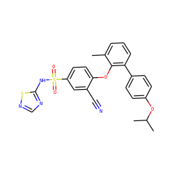 Cc1cccc(-c2ccc(OC(C)C)cc2)c1Oc1ccc(S(=O)(=O)Nc2ncns2)cc1C#N ZINC000095583309