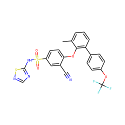Cc1cccc(-c2ccc(OC(F)(F)F)cc2)c1Oc1ccc(S(=O)(=O)Nc2ncns2)cc1C#N ZINC000095583867