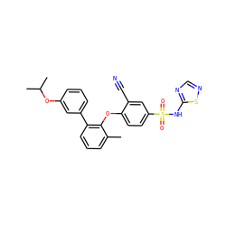 Cc1cccc(-c2cccc(OC(C)C)c2)c1Oc1ccc(S(=O)(=O)Nc2ncns2)cc1C#N ZINC000095585251