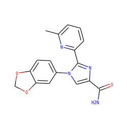 Cc1cccc(-c2nc(C(N)=O)cn2-c2ccc3c(c2)OCO3)n1 ZINC000096285309