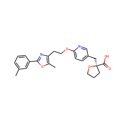 Cc1cccc(-c2nc(CCOc3ccc(C[C@]4(C(=O)O)CCCO4)cn3)c(C)o2)c1 ZINC000034717784