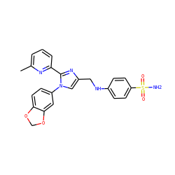 Cc1cccc(-c2nc(CNc3ccc(S(N)(=O)=O)cc3)cn2-c2ccc3c(c2)OCO3)n1 ZINC000096285312