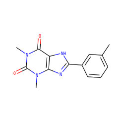 Cc1cccc(-c2nc3c([nH]2)c(=O)n(C)c(=O)n3C)c1 ZINC000012405299