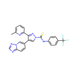Cc1cccc(-c2nn(C(=S)Nc3ccc(C(F)(F)F)cc3)cc2-c2ccc3ncnn3c2)n1 ZINC000072127905
