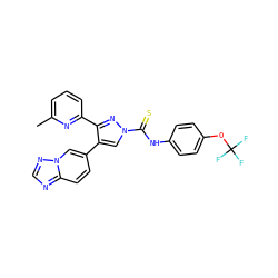 Cc1cccc(-c2nn(C(=S)Nc3ccc(OC(F)(F)F)cc3)cc2-c2ccc3ncnn3c2)n1 ZINC000072127760