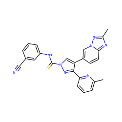Cc1cccc(-c2nn(C(=S)Nc3cccc(C#N)c3)cc2-c2ccc3nc(C)nn3c2)n1 ZINC000072127866