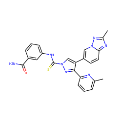 Cc1cccc(-c2nn(C(=S)Nc3cccc(C(N)=O)c3)cc2-c2ccc3nc(C)nn3c2)n1 ZINC000072127867