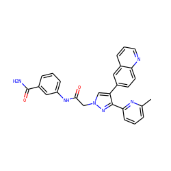 Cc1cccc(-c2nn(CC(=O)Nc3cccc(C(N)=O)c3)cc2-c2ccc3ncccc3c2)n1 ZINC000071329512