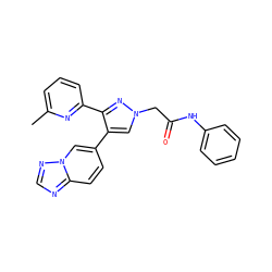 Cc1cccc(-c2nn(CC(=O)Nc3ccccc3)cc2-c2ccc3ncnn3c2)n1 ZINC000169335937