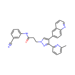 Cc1cccc(-c2nn(CCC(=O)Nc3cccc(C#N)c3)cc2-c2ccc3ncccc3c2)n1 ZINC000071329072
