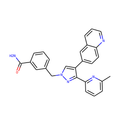 Cc1cccc(-c2nn(Cc3cccc(C(N)=O)c3)cc2-c2ccc3ncccc3c2)n1 ZINC000049802630