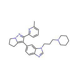 Cc1cccc(-c2nn3c(c2-c2ccc4ncn(CCCN5CCCCC5)c4c2)CCC3)n1 ZINC000013684181