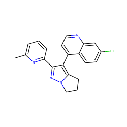 Cc1cccc(-c2nn3c(c2-c2ccnc4cc(Cl)ccc24)CCC3)n1 ZINC000027191096