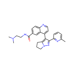 Cc1cccc(-c2nn3c(c2-c2ccnc4ccc(C(=O)NCCN(C)C)cc24)CCC3)n1 ZINC000014976364