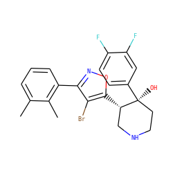 Cc1cccc(-c2noc([C@H]3CNCC[C@]3(O)c3ccc(F)c(F)c3)c2Br)c1C ZINC000084618452