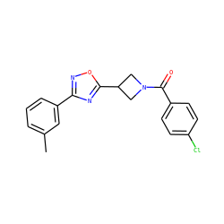 Cc1cccc(-c2noc(C3CN(C(=O)c4ccc(Cl)cc4)C3)n2)c1 ZINC000095574179