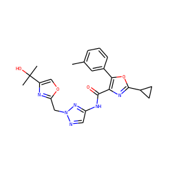 Cc1cccc(-c2oc(C3CC3)nc2C(=O)Nc2cnn(Cc3nc(C(C)(C)O)co3)n2)c1 ZINC000200100959