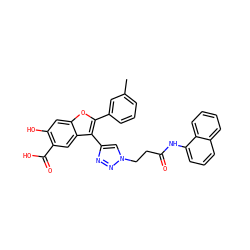 Cc1cccc(-c2oc3cc(O)c(C(=O)O)cc3c2-c2cn(CCC(=O)Nc3cccc4ccccc34)nn2)c1 ZINC000066099409
