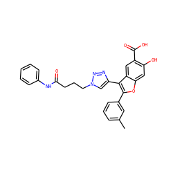 Cc1cccc(-c2oc3cc(O)c(C(=O)O)cc3c2-c2cn(CCCC(=O)Nc3ccccc3)nn2)c1 ZINC000066101830