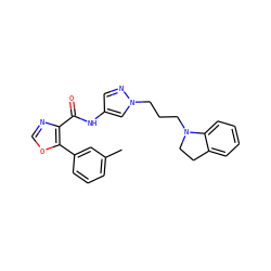 Cc1cccc(-c2ocnc2C(=O)Nc2cnn(CCCN3CCc4ccccc43)c2)c1 ZINC000201547823