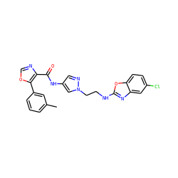 Cc1cccc(-c2ocnc2C(=O)Nc2cnn(CCNc3nc4cc(Cl)ccc4o3)c2)c1 ZINC001772578242