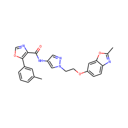 Cc1cccc(-c2ocnc2C(=O)Nc2cnn(CCOc3ccc4nc(C)oc4c3)c2)c1 ZINC001772613100