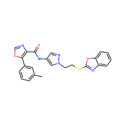 Cc1cccc(-c2ocnc2C(=O)Nc2cnn(CCSc3nc4ccccc4o3)c2)c1 ZINC000201543277
