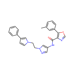 Cc1cccc(-c2ocnc2C(=O)Nc2cnn(CCn3ccc(-c4ccccc4)c3)c2)c1 ZINC001772657962