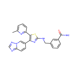 Cc1cccc(-c2sc(NCc3cccc(C(N)=O)c3)nc2-c2ccc3ncnn3c2)n1 ZINC000084739775