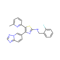 Cc1cccc(-c2sc(NCc3ccccc3F)nc2-c2ccc3ncnn3c2)n1 ZINC000084741941