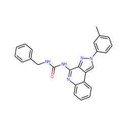 Cc1cccc(-n2cc3c(n2)c(NC(=O)NCc2ccccc2)nc2ccccc23)c1 ZINC000028710907